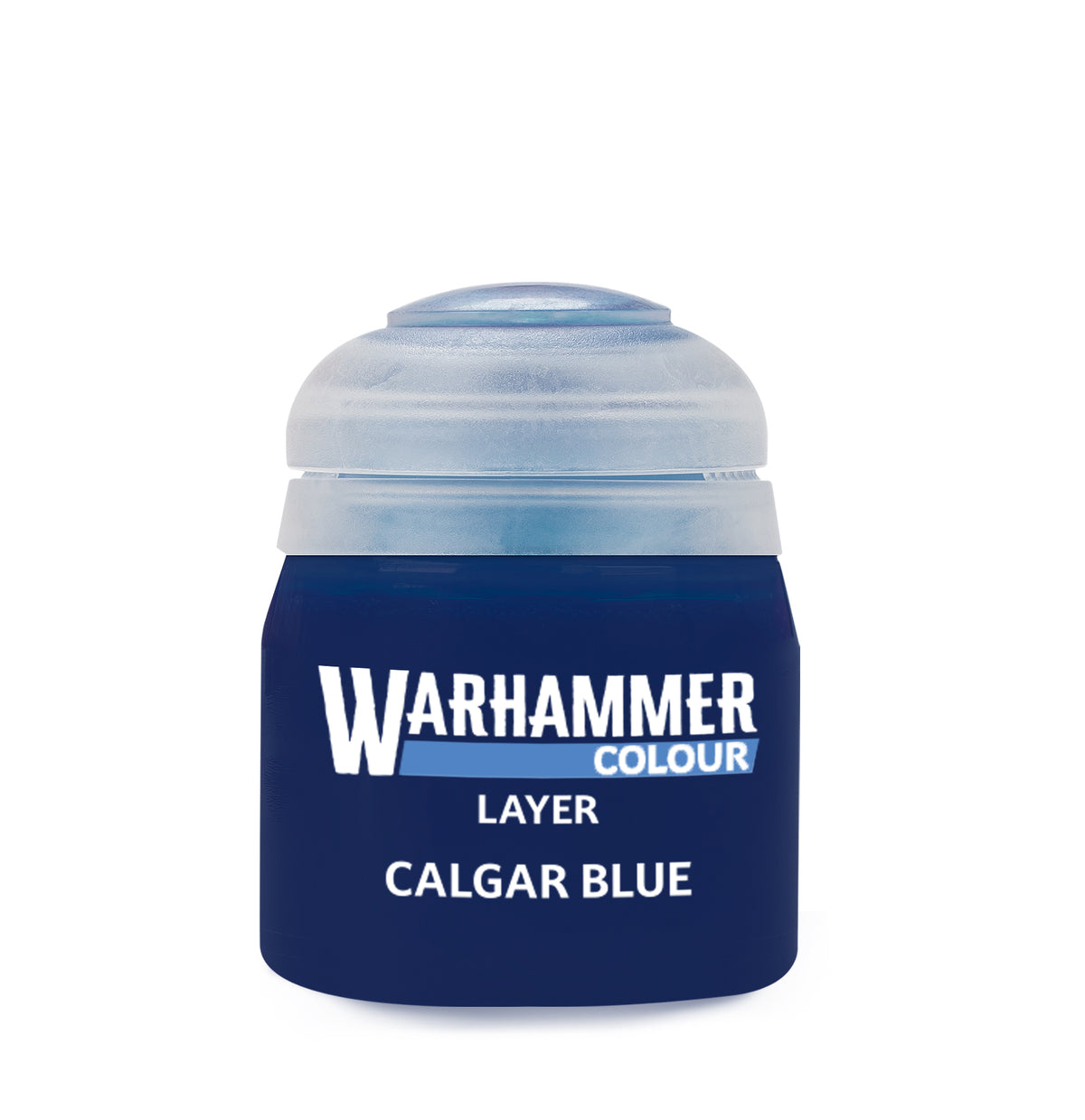 Blue Calgar 12ml paint bottle by Games Workshop, with the label visible, ideal for miniature painting and hobby projects.