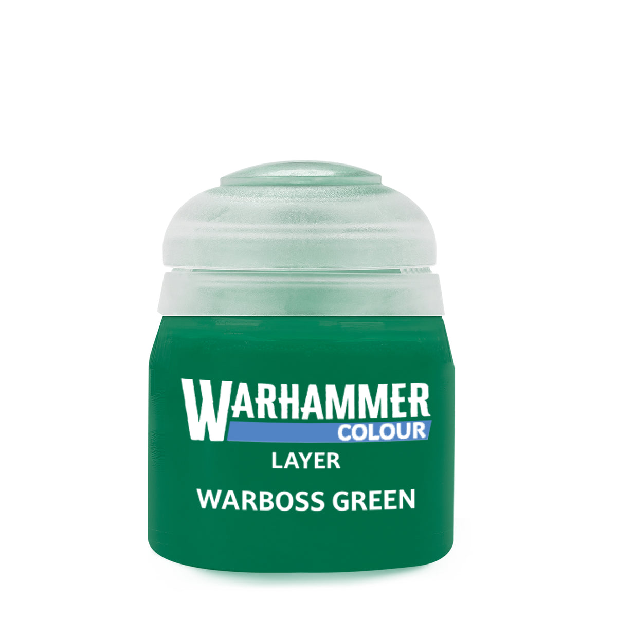Games Workshop Warboss Green 12ml paint bottle for miniature painting, featuring vibrant green color for Warhammer models.