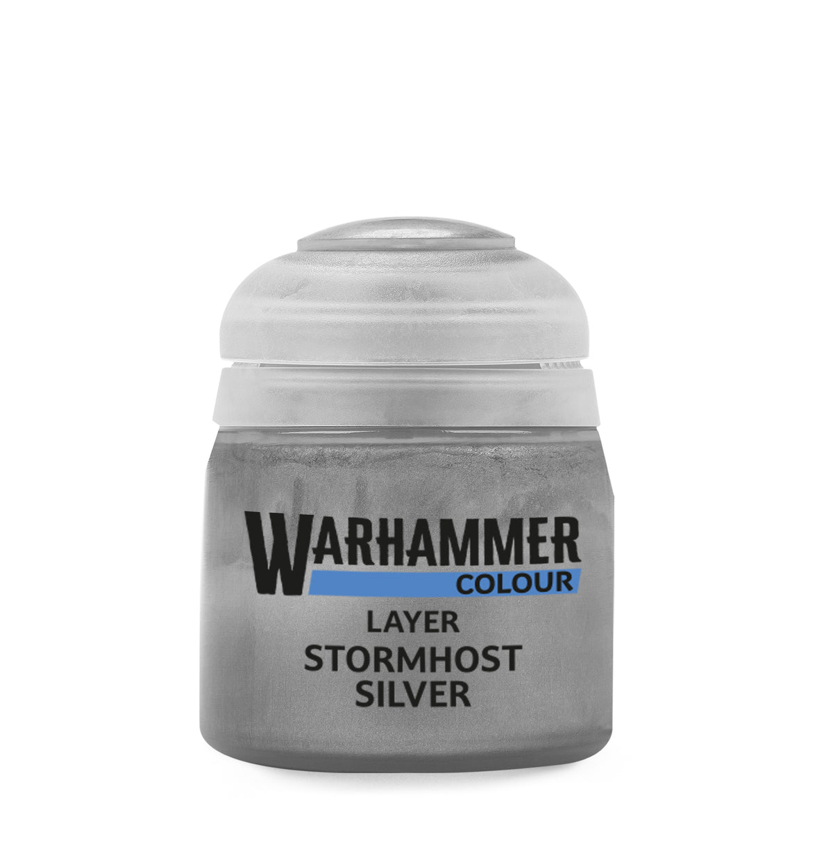 Stormhost Silver paint bottle from Games Workshop, 12ml, with silver metallic paint for miniature models and hobby projects.