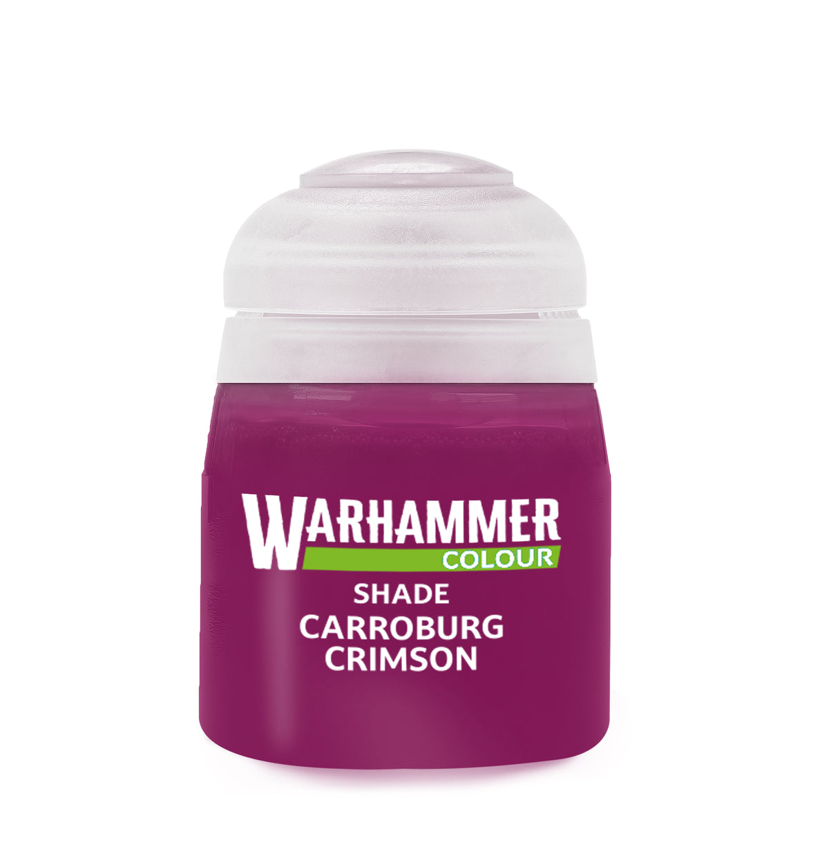 Bottle of Carroburg Crimson paint by Games Workshop, 18ml, featuring vibrant red ink suitable for miniature painting.