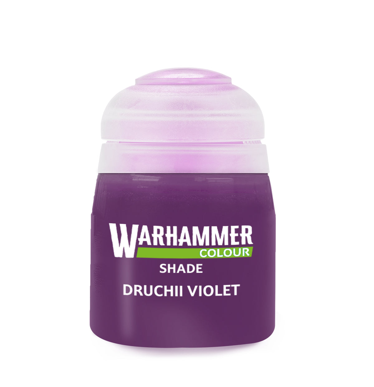 Games Workshop Druchii Violet paint bottle, 18ml, vibrant purple paint for miniature models and detailed painting projects.