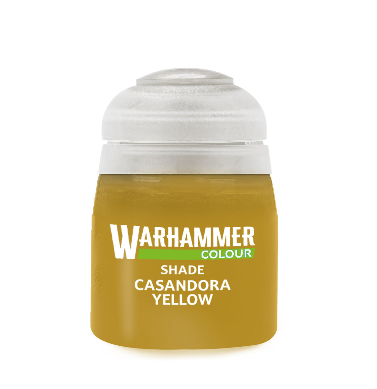 Bright yellow Casandora paint by Games Workshop in 18ml bottle, suitable for miniature painting and model details.