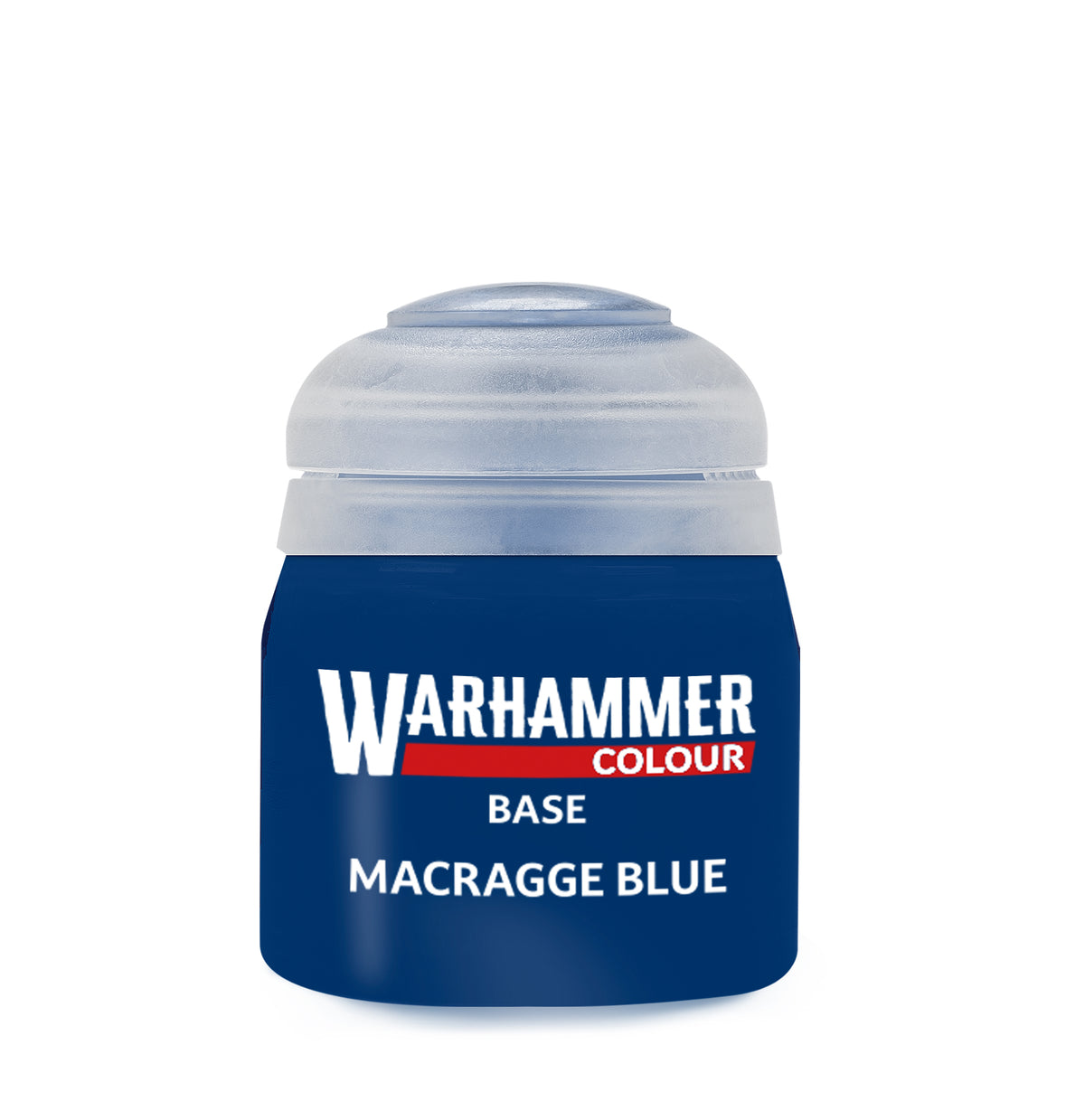 Games Workshop Macragge Blue paint 12ml bottle, vibrant blue acrylic paint for miniature models and hobby painting.