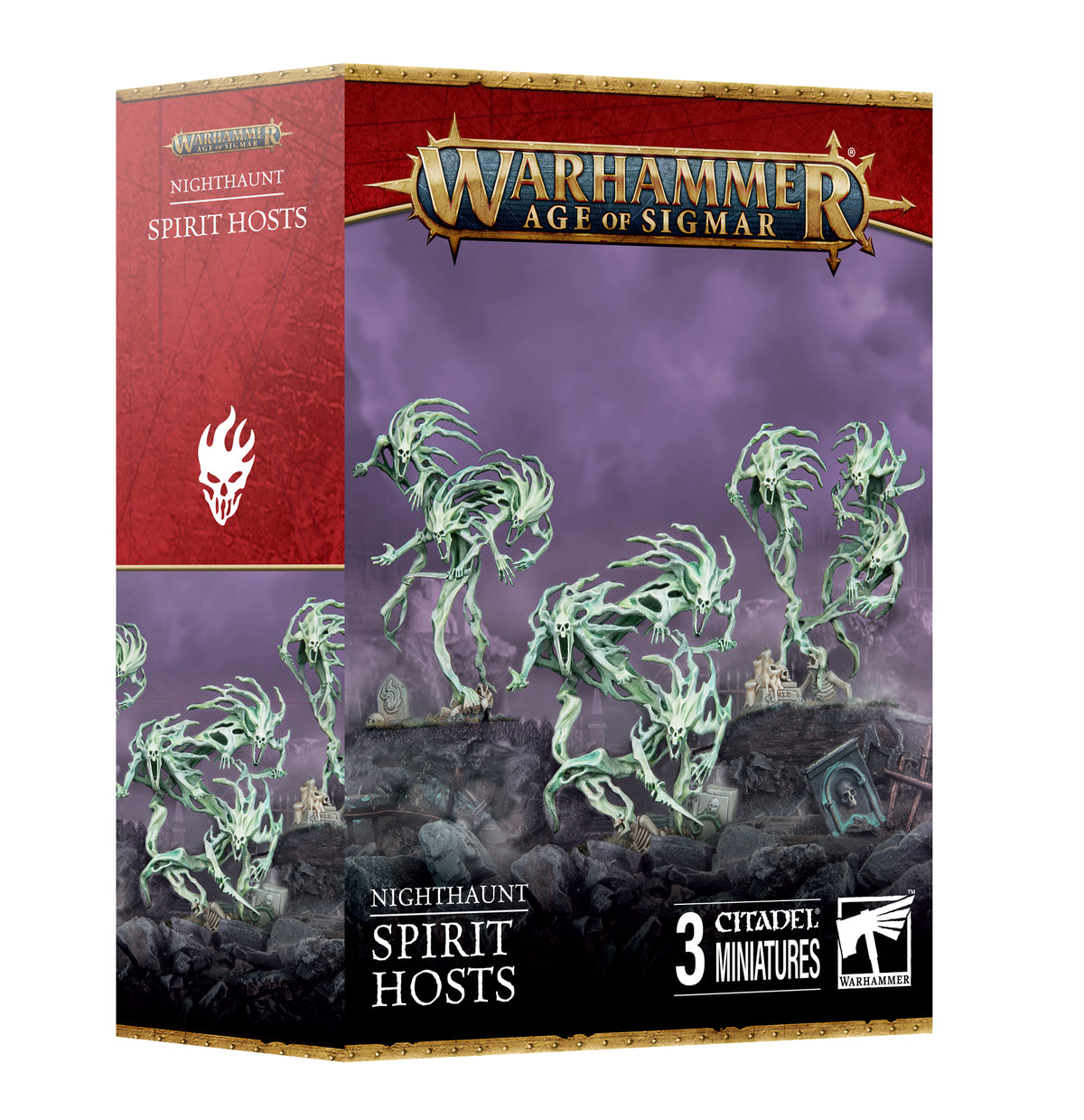 Nighthaunt Spirit Hosts miniatures from Games Workshop, featuring ghostly figures with tattered robes and spectral appearances.