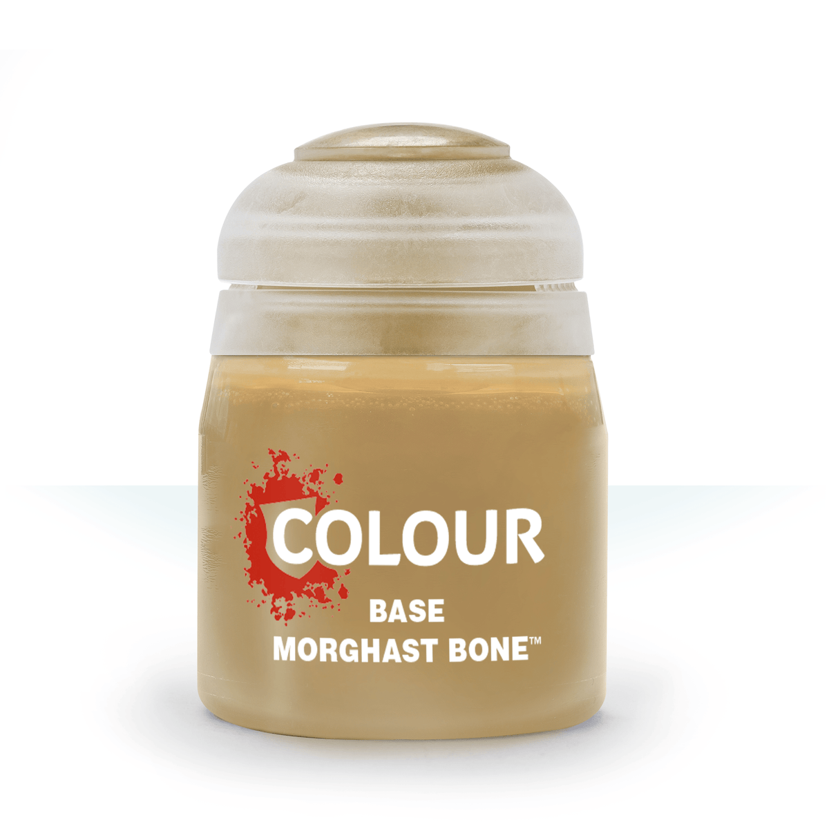 Games Workshop Morghast Bone paint in a 12ml bottle, ideal for base coating miniatures with a bone-like finish.