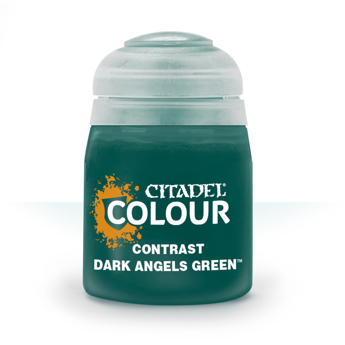 Games Workshop Dark Angels Green contrast paint in 18ml bottle, ideal for adding shading and detail to miniatures and models.