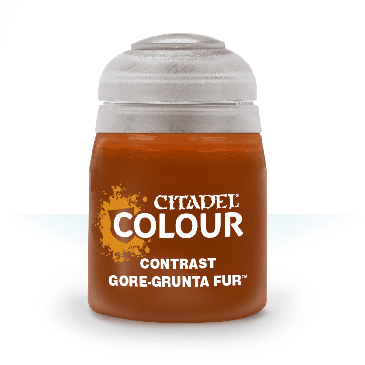 Contrast Gore-Grunta Fur paint bottle from Games Workshop, featuring a 18ml container with product label and black cap.