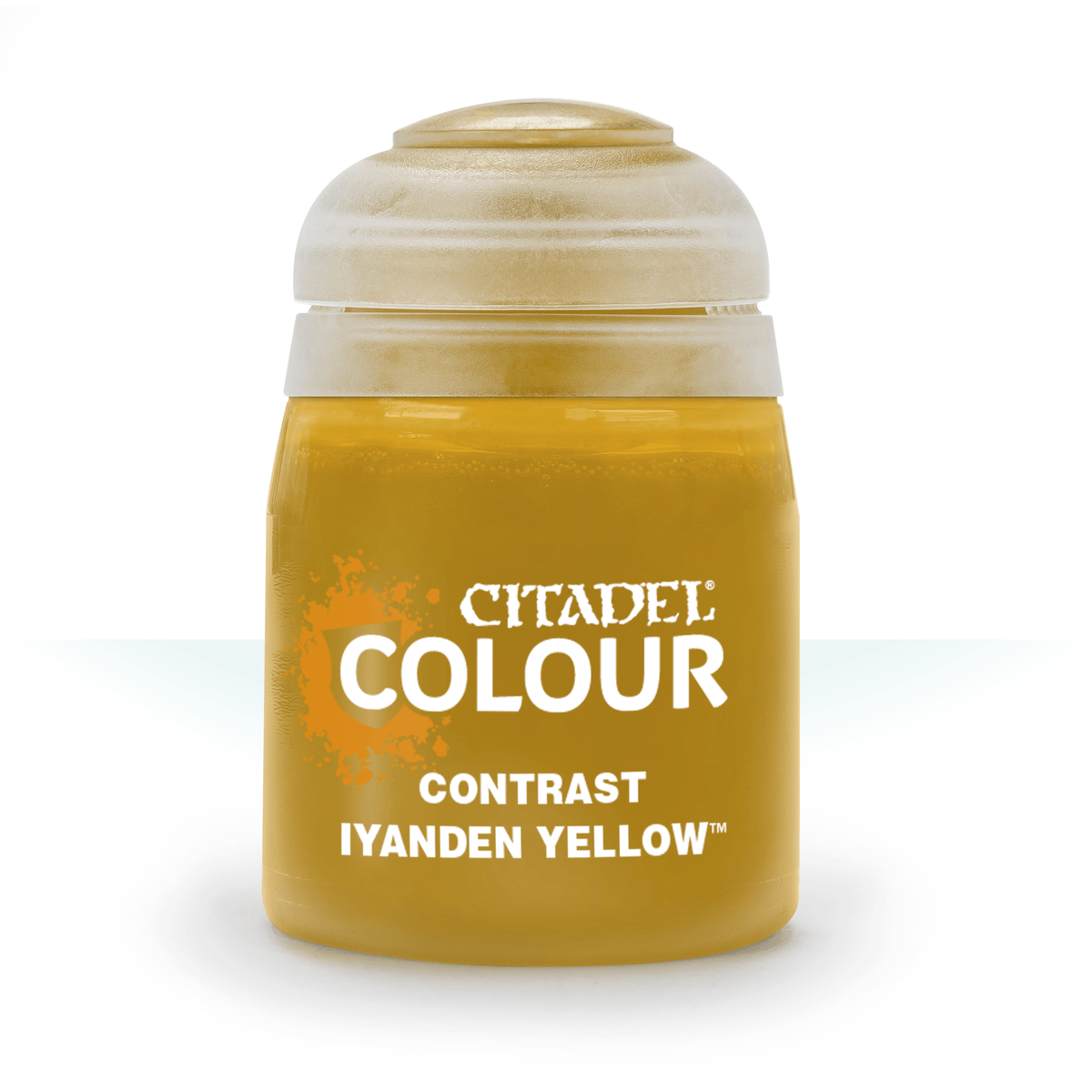 Games Workshop Iyanden Yellow contrast paint in 18ml bottle, suitable for miniature painting and detailed modeling.