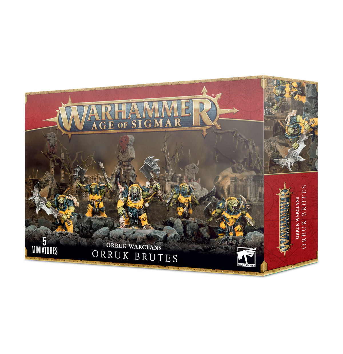 Group of Orruk Warclans Orruk Brutes miniatures from Games Workshop, featuring fierce orruk warriors with weapons and armor.