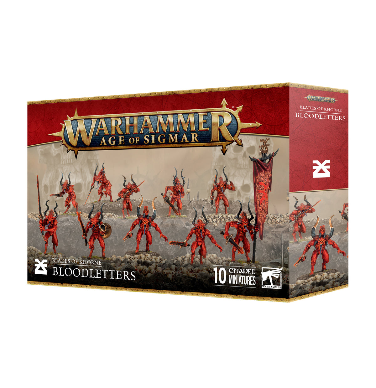 Miniature Bloodletters of Khorne from Games Workshop's Blades of Khorne set, detailed demon figures for tabletop gaming.