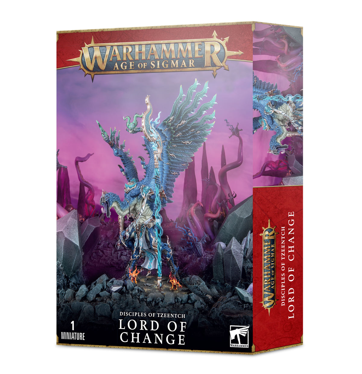 Miniature of Disciples of Tzeentch Lord of Change and Kairos Fateweaver from Games Workshop, detailed daemon models for Warhammer.
