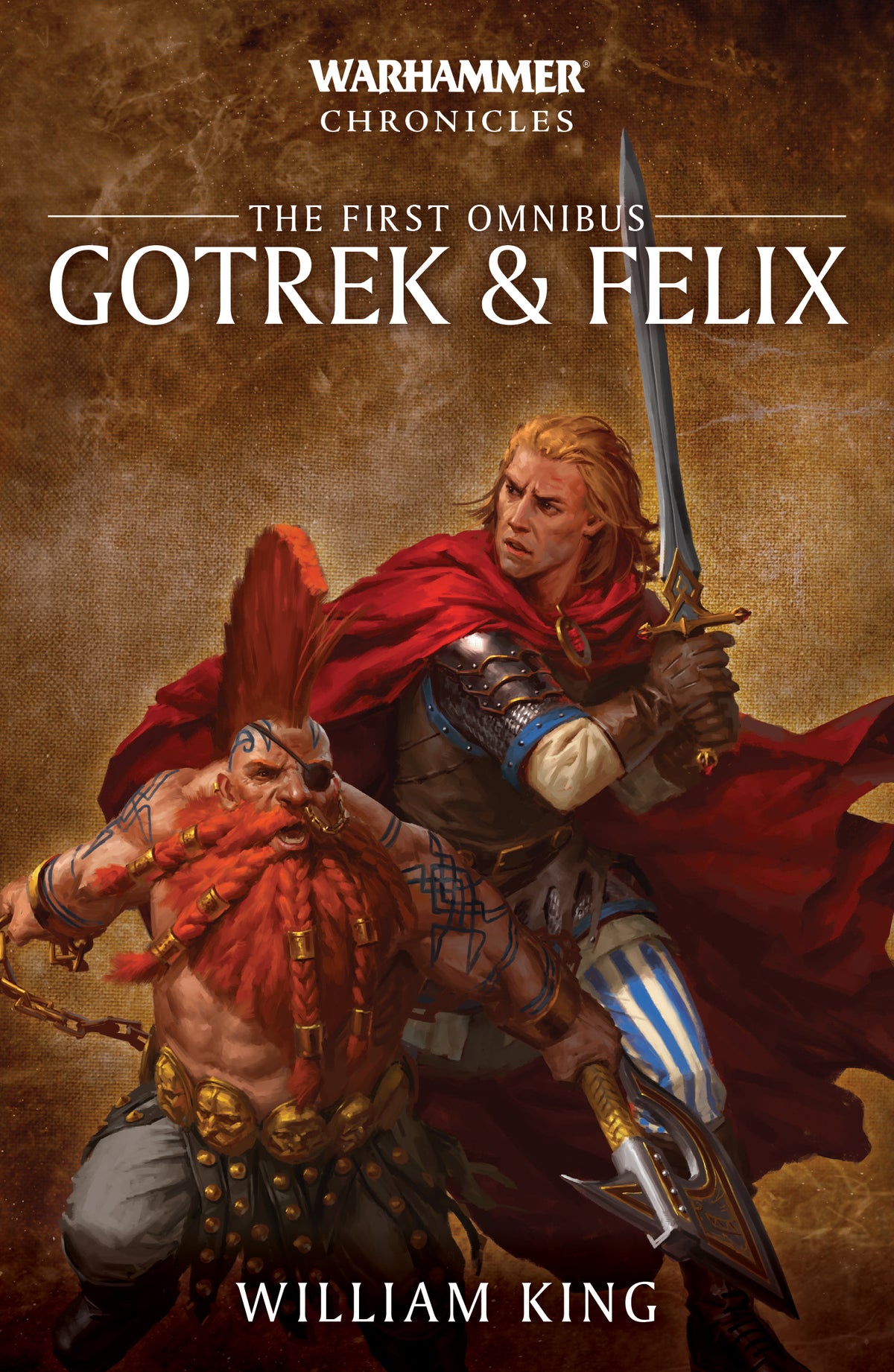 Gotrek & Felix First Omnibus paperback novels by Games Workshop featuring fantasy adventure characters on the cover.