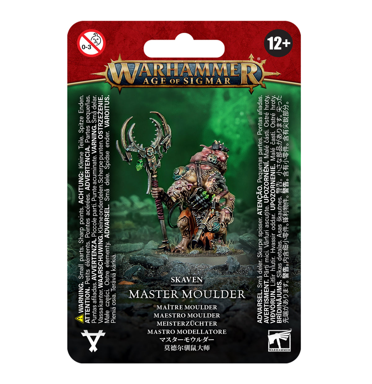 Skaven Master Moulder miniature from Warhammer Age of Sigmar by Games Workshop, detailed rat scientist with lab equipment and robes.