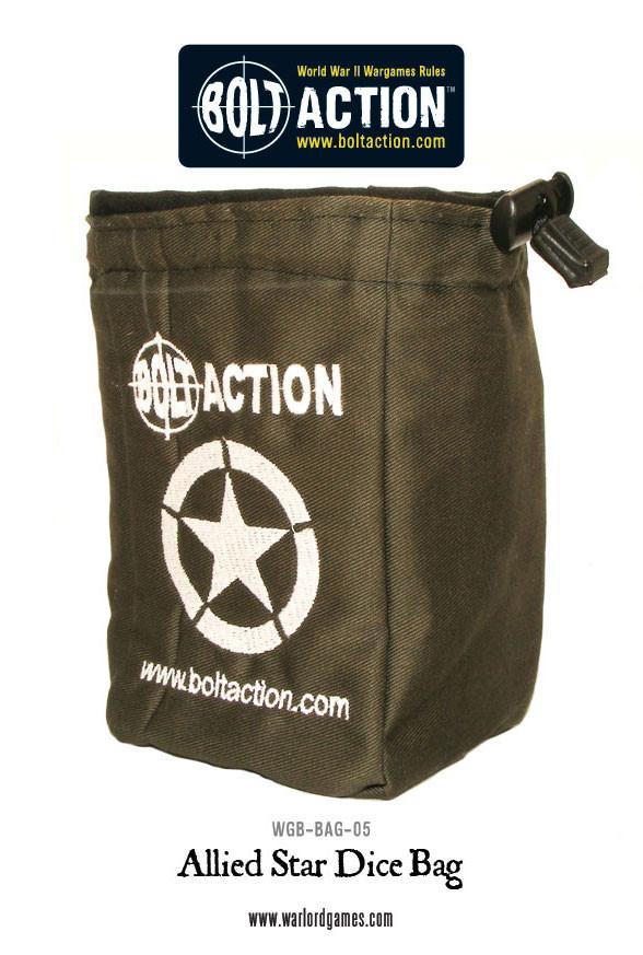 Warlord Games Bolt Action Allied Star dice bag featuring a navy blue fabric with white star design for tabletop gaming accessories.