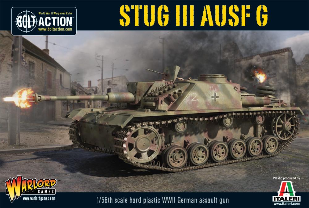 Miniature of Warlord Games StuG III Ausf G tank model from the WGB-WM-507 set, detailed military miniatures for tabletop gaming.