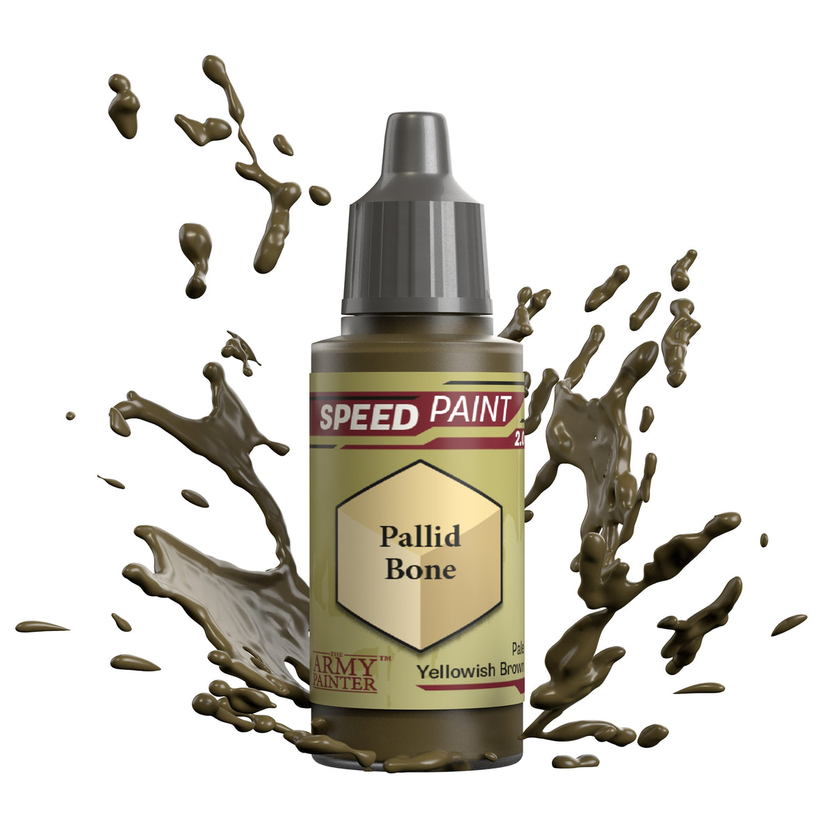 Speedpaint Pallid Bone paint bottle by The Army Painter, with a white and beige paint consistency for miniature painting.