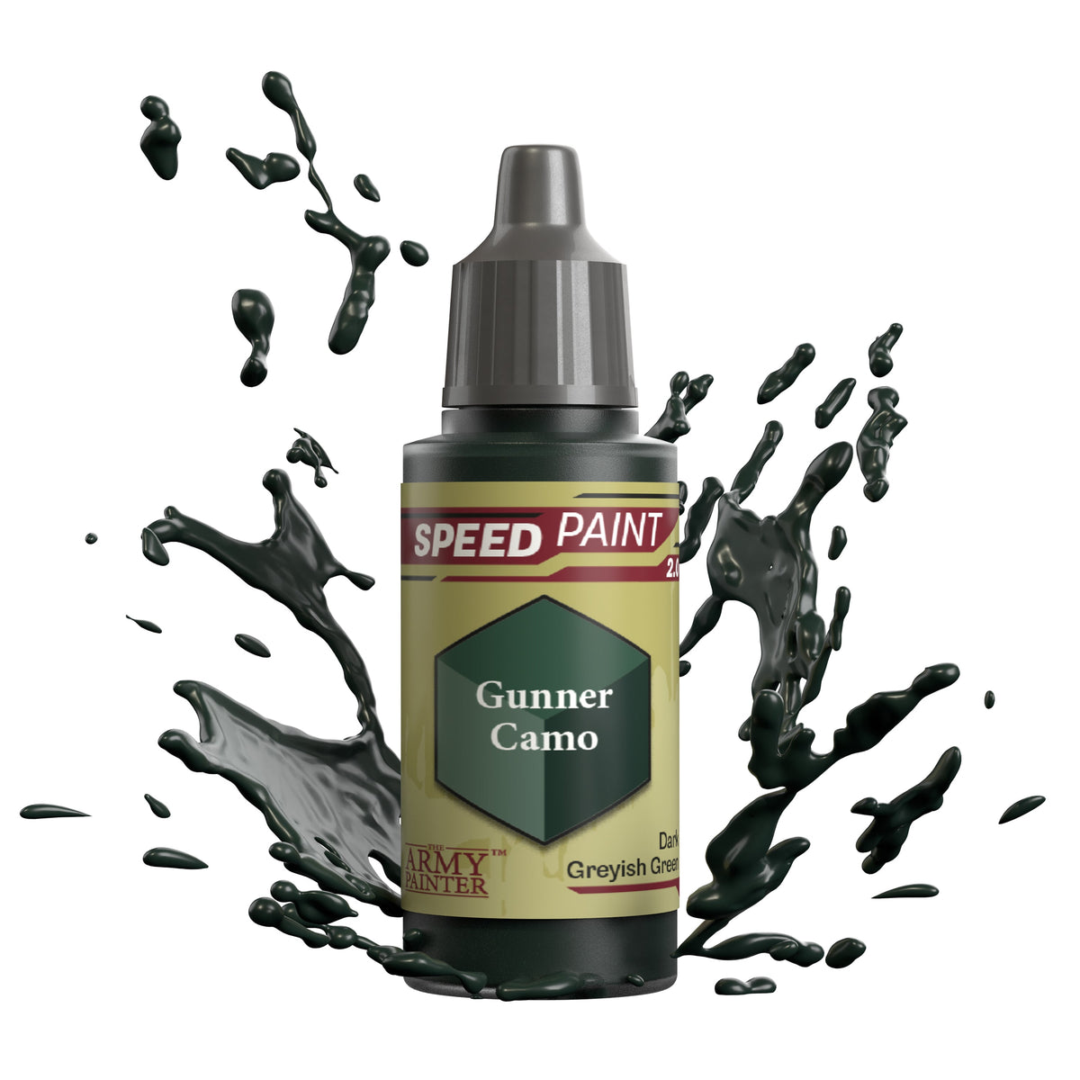 Speedpaint Gunner Camo paint by The Army Painter, featuring a vibrant green camouflage color for miniatures and models.