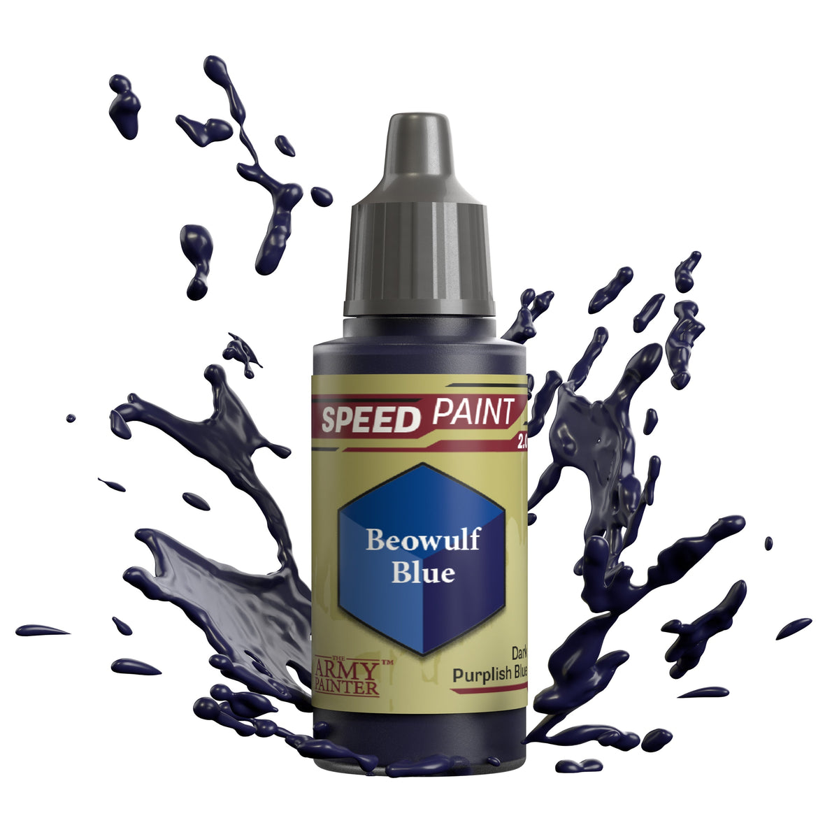 Bottle of The Army Painter Speedpaint Beowulf Blue acrylic paint for miniatures, featuring a blue paint container with label.