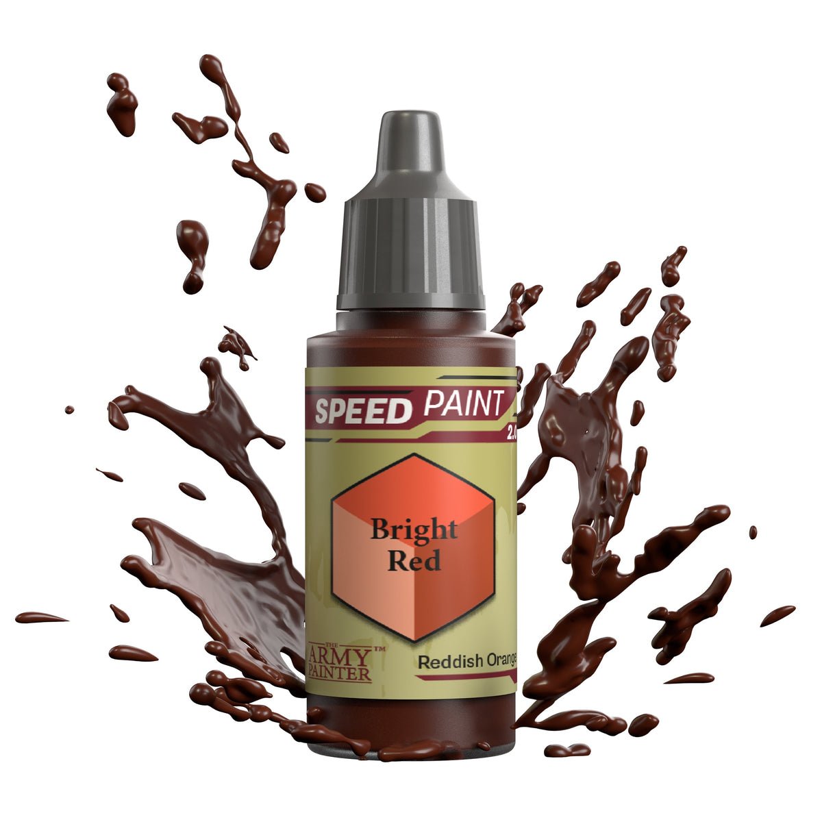 Bright red Speedpaint bottle from The Army Painter used for miniature painting and hobby crafts.