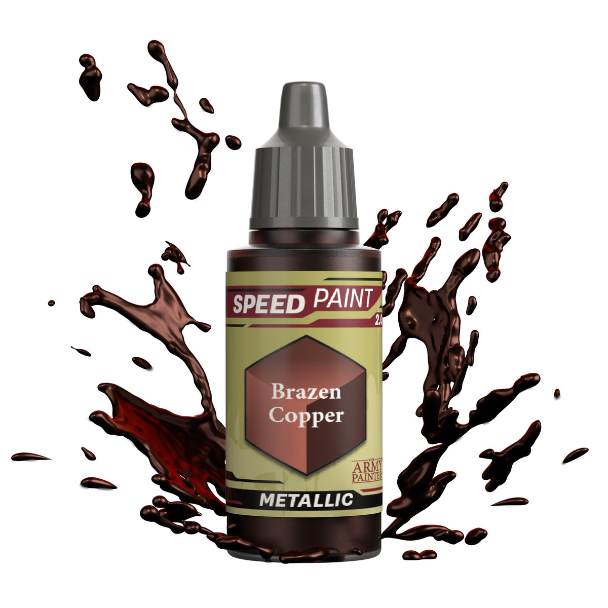 Speedpaint Brazen Copper paint by The Army Painter, showcasing a vibrant copper-colored acrylic paint for miniatures and models.