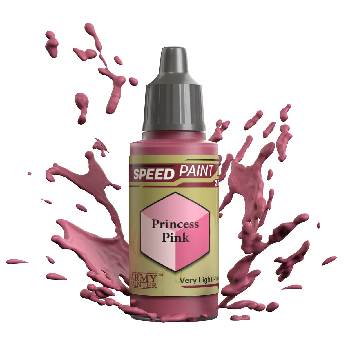 The Army Painter Speedpaint Princess Pink bottle, vibrant pink paint for miniature models and crafting projects.