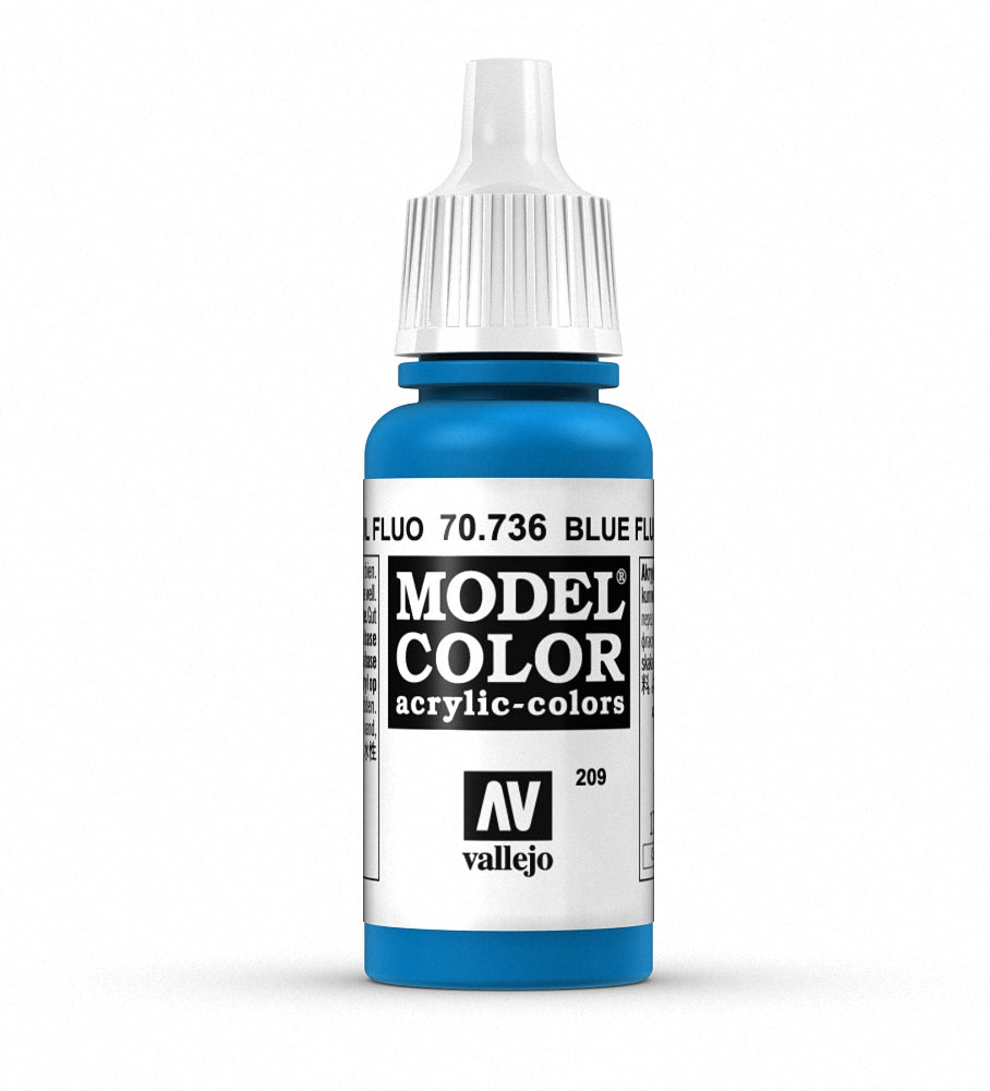 Vallejo Model Color fluorescent blue paint in 17ml bottle, vibrant acrylic paint for model and miniature painting.