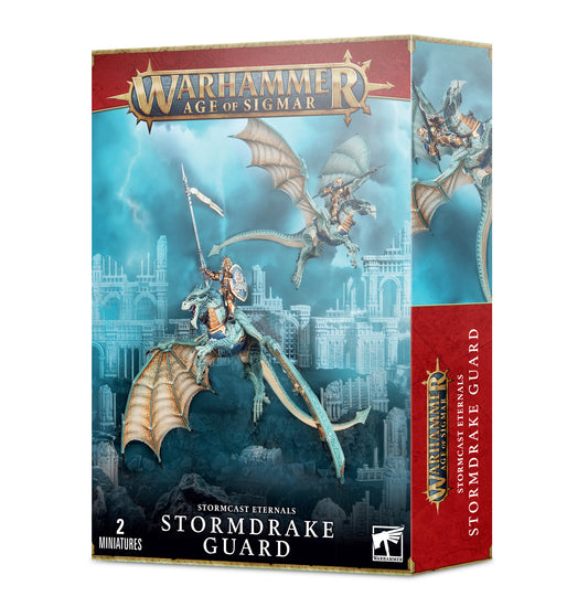 Stormcast Eternals Stormdrake Guard miniature by Games Workshop, featuring detailed knight with draconic armor and weaponry.