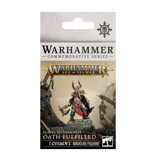 Miniature set from Warhammer Age of Sigmar: Slaves to Darkness Oath Fulfilled by Games Workshop, featuring detailed Chaos warrior figures.