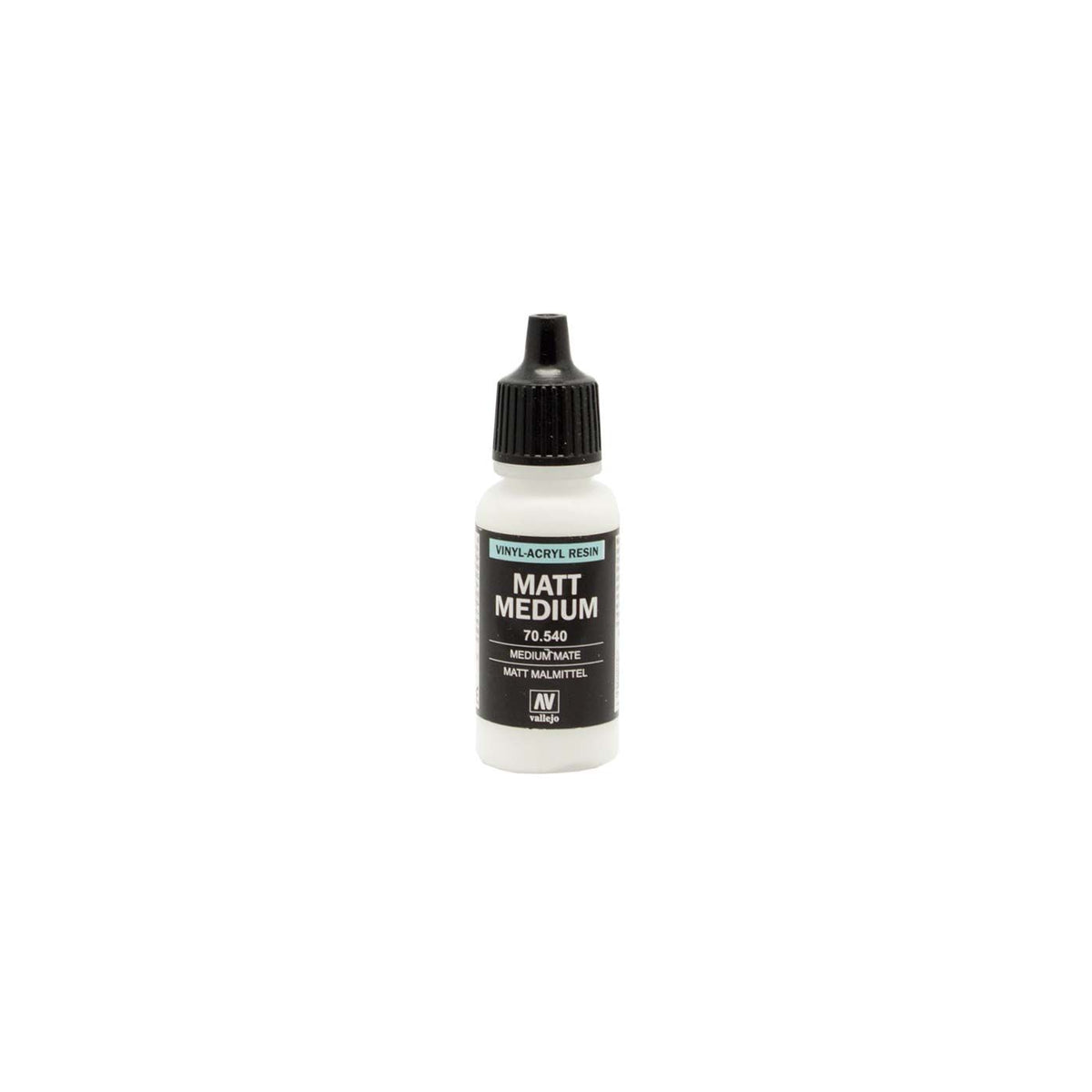 Bottle of Vallejo Model Color Matte Medium paint in 17ml container, used for adding matte finish to miniature models.