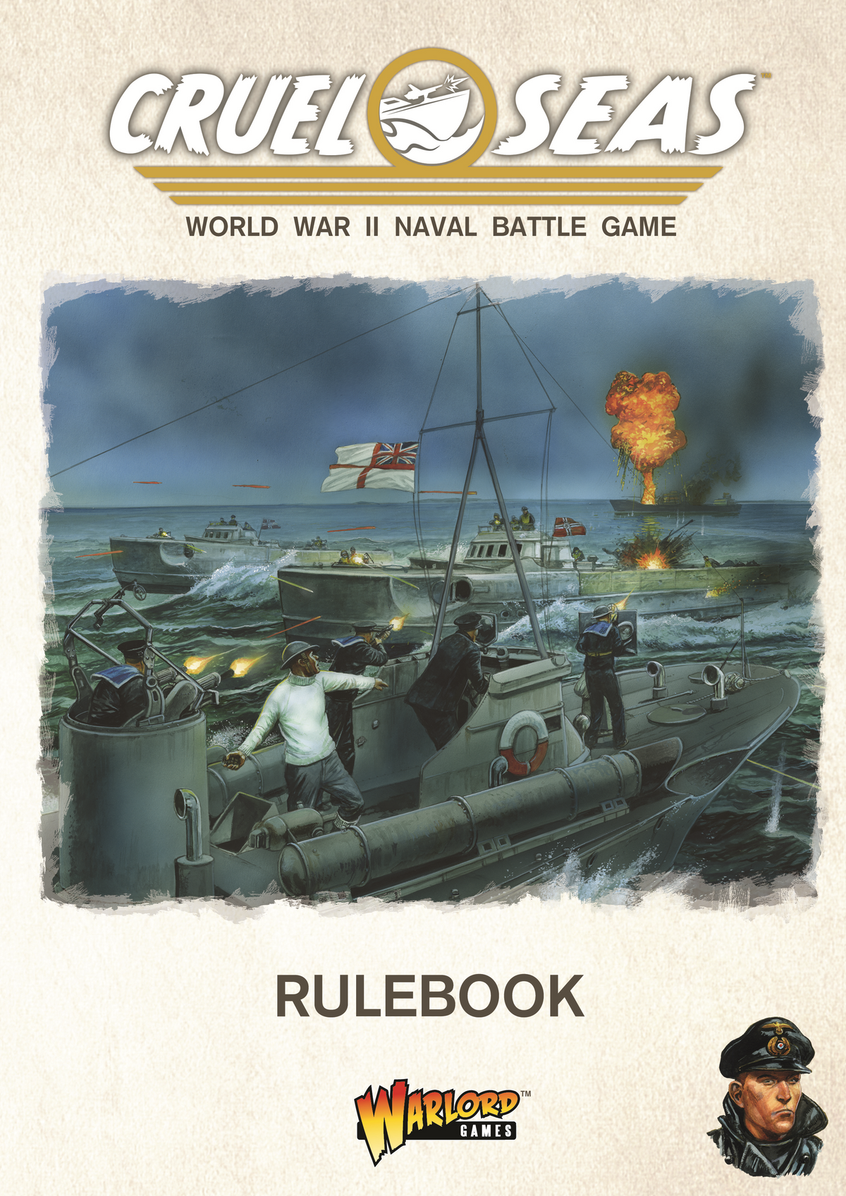 Cruel Seas rulebook by Warlord Games featuring detailed nautical illustrations and game instructions on the cover.
