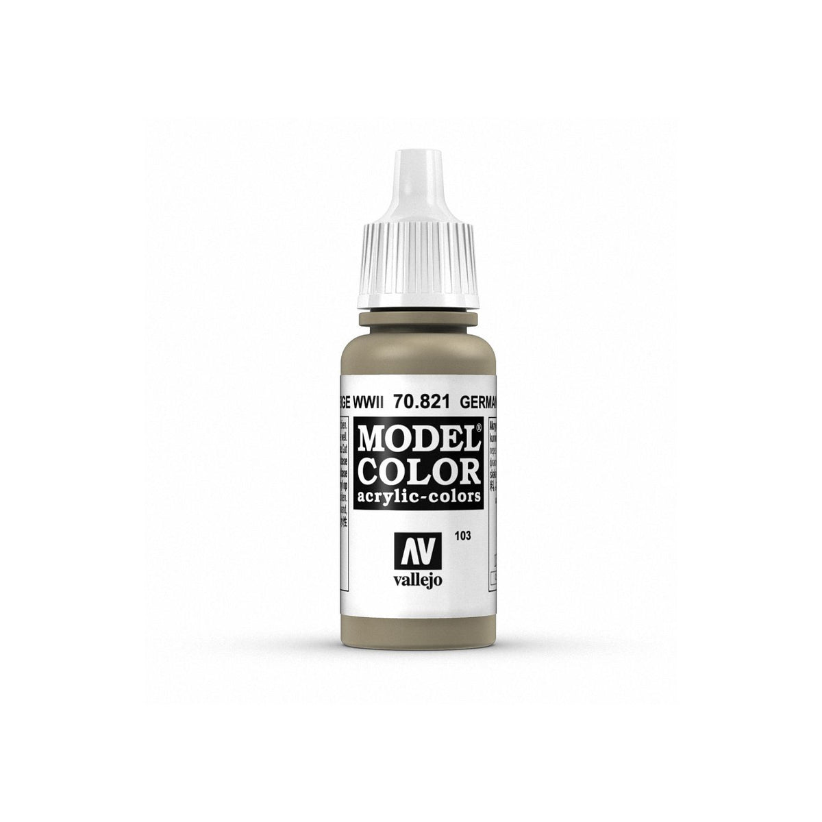 Vallejo Model Color 17ml German Cam Beige WWII paint bottle, display of the acrylic paint for scale modeling and military miniatures