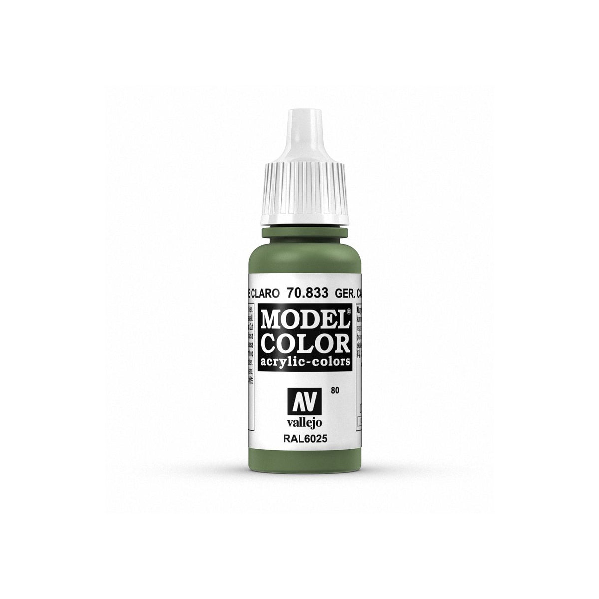 Vallejo Model Color 17ml bottle of German Camouflage Bright Green paint for model painting and hobby projects.