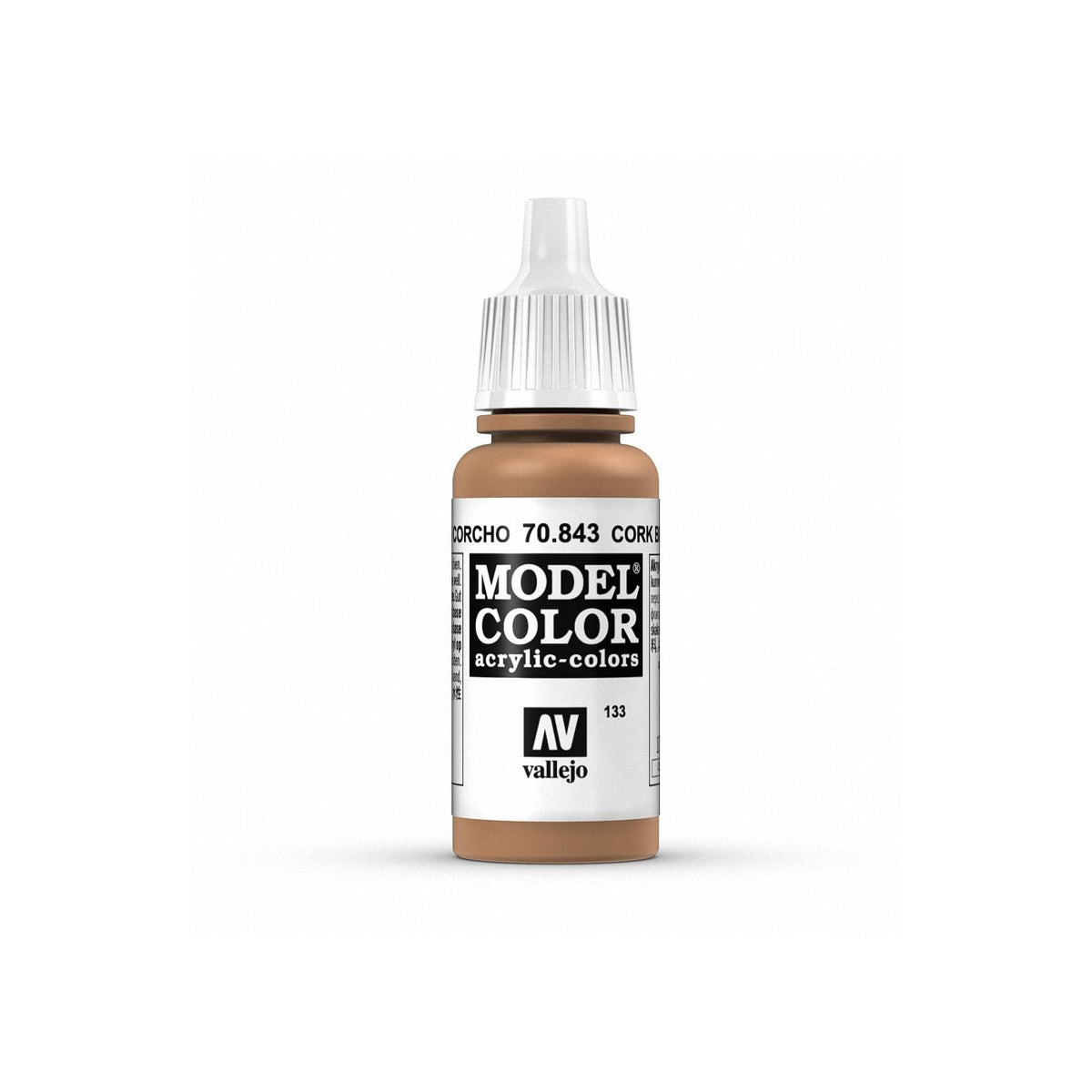 Vallejo Model Color cork brown paint bottle with 17ml of acrylic paint for model painting and detailing.