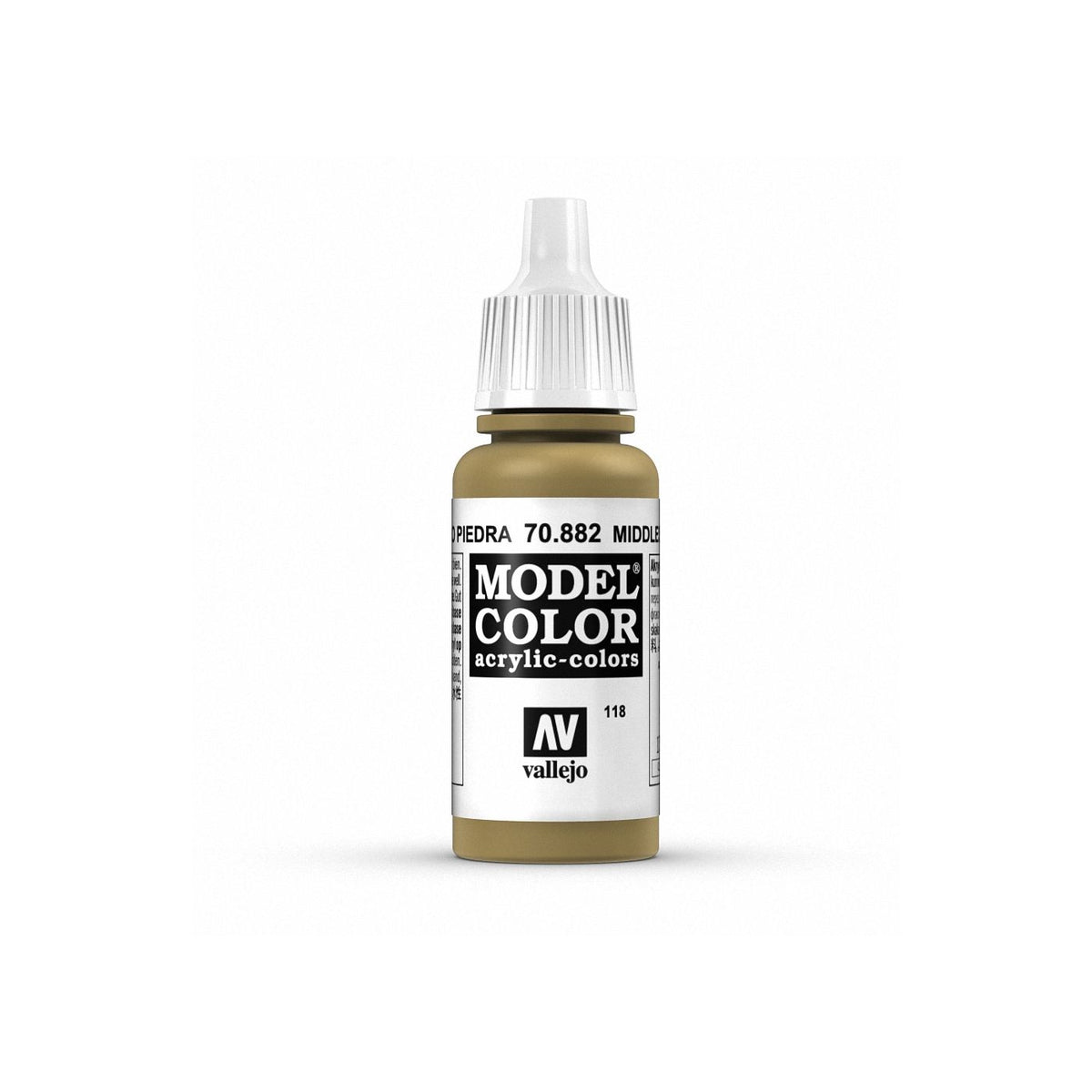 Vallejo Model Color 17ml bottle of Middlestone paint, featuring the original label and open cap showing the paint color.