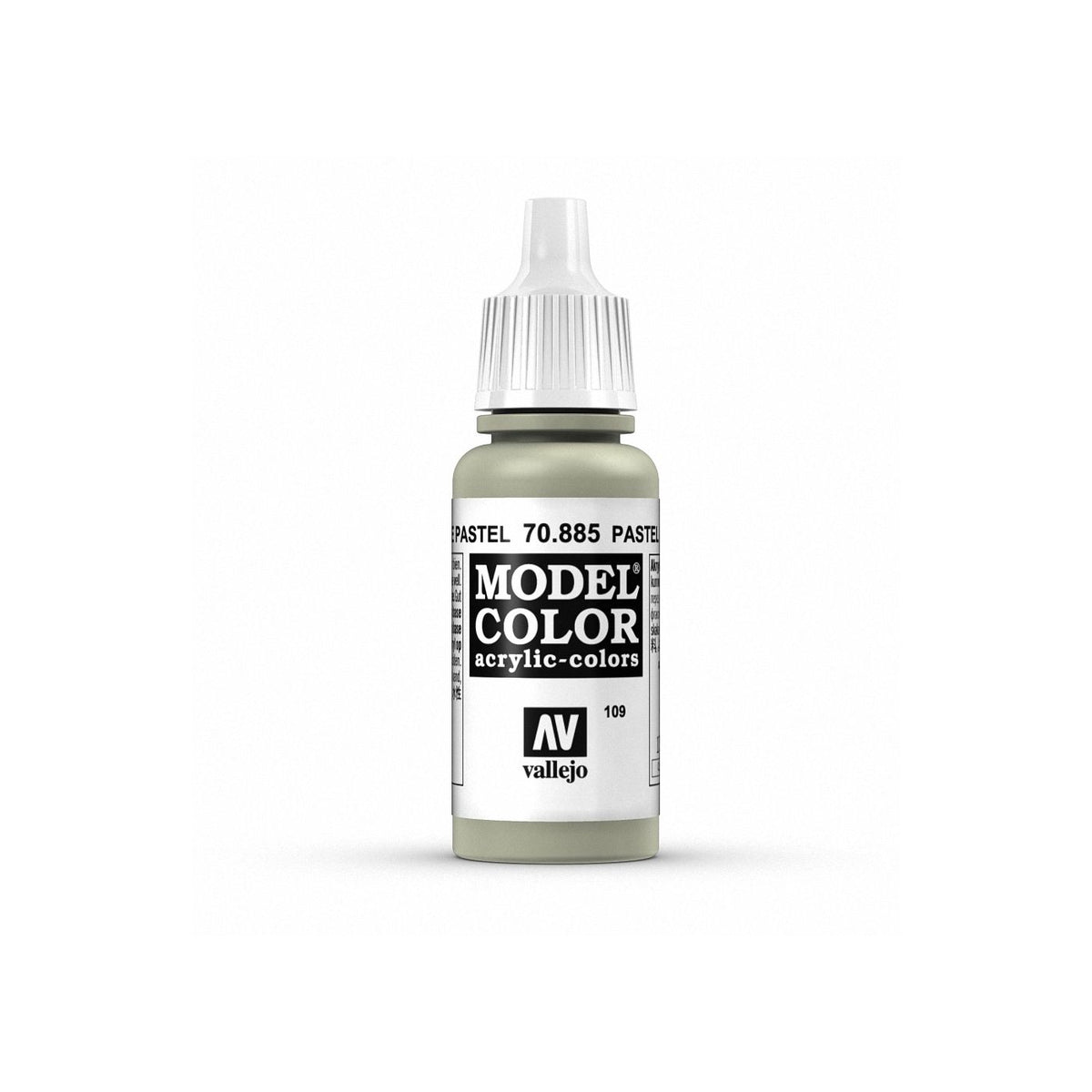 Vallejo Model Color pastel green paint in 17ml bottle, suitable for model painting and hobby projects.