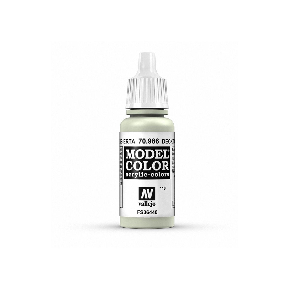 Vallejo Model Color Deck Tan 17ml paint bottle for modeling and hobby projects, with a clear label and cap.