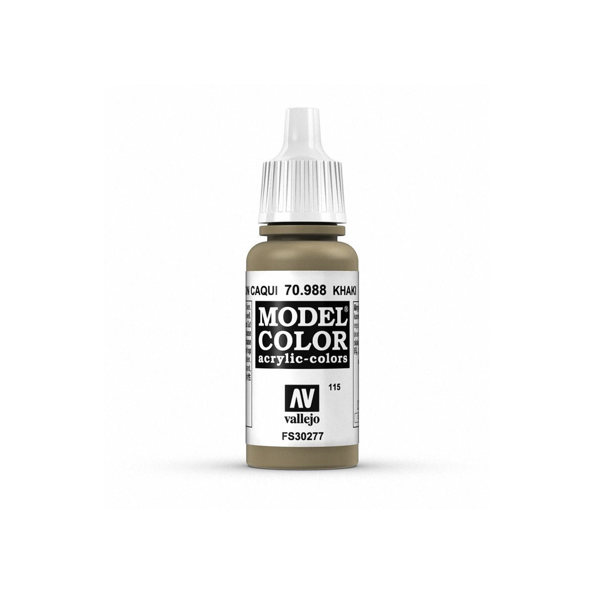 Vallejo Model Color 17ml bottle of Khaki paint, featuring the product label and original bottle design.
