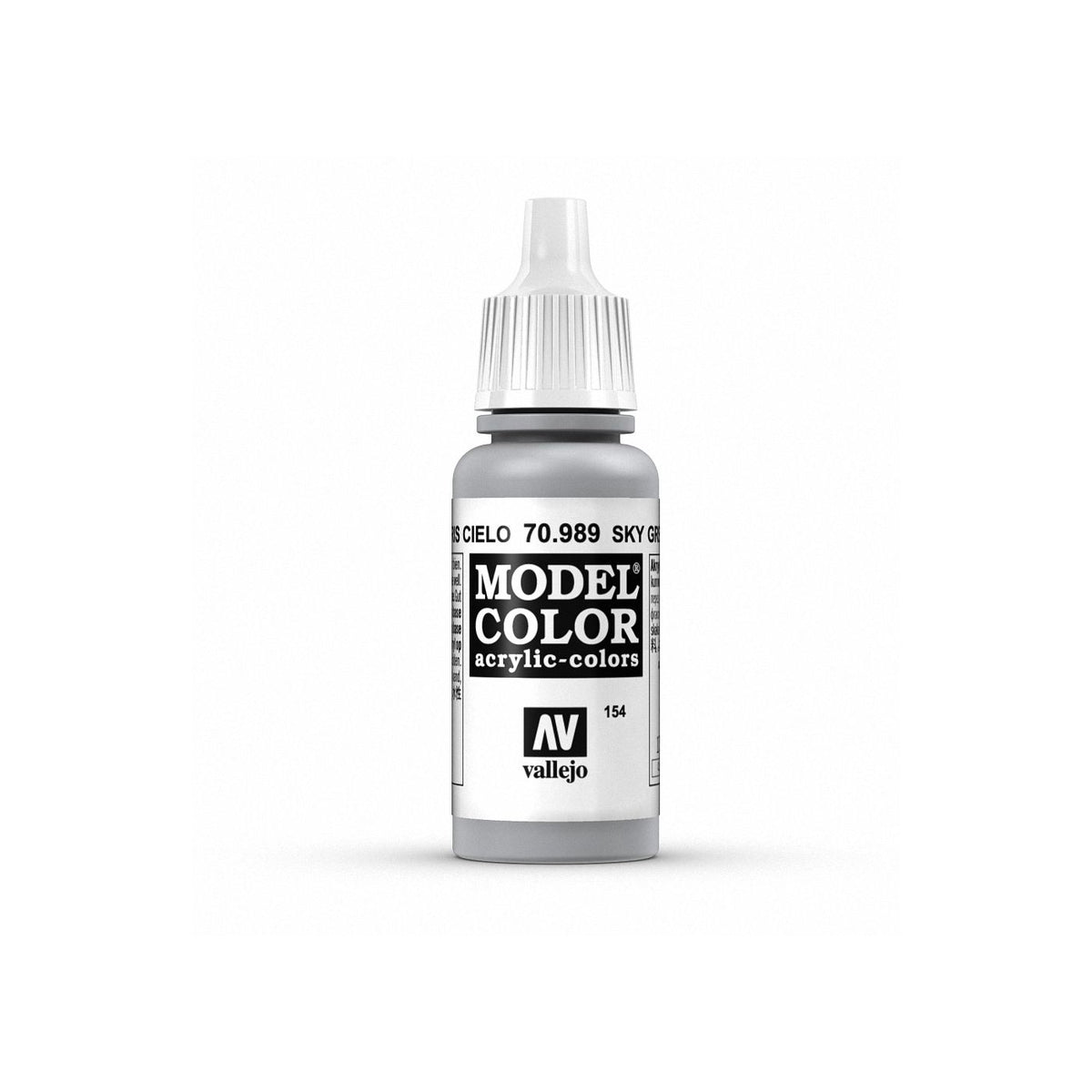 Vallejo Model Color Sky Grey 17ml paint bottle with label and cap, designed for miniature and model painting projects.