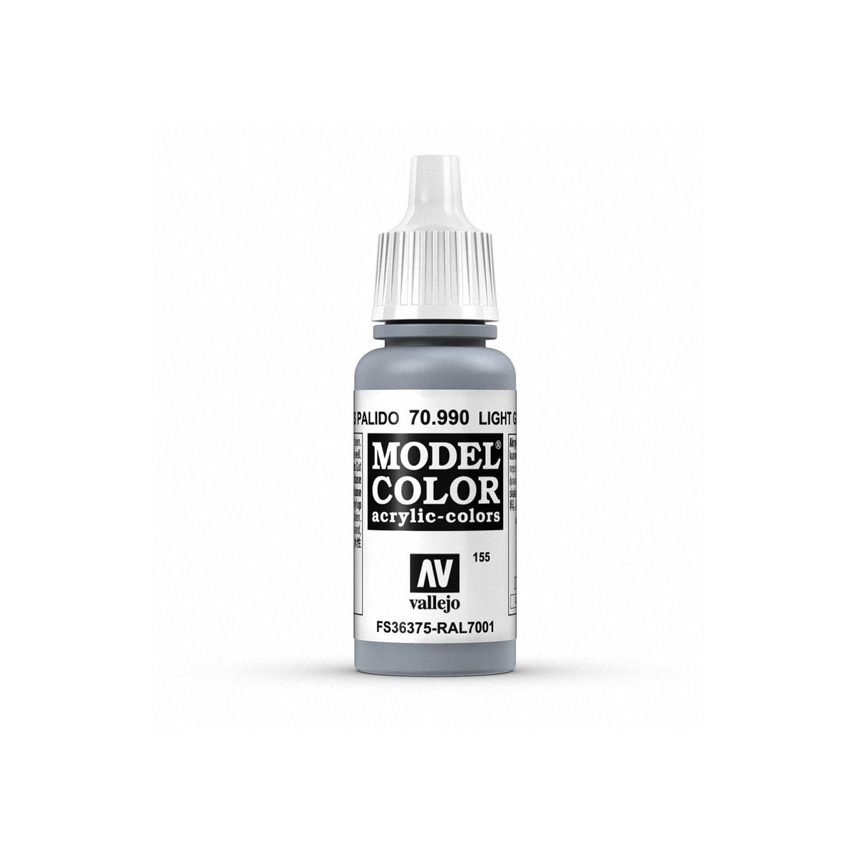 Vallejo Model Color 17ml light grey paint bottle with label and cap for miniature and model painting.