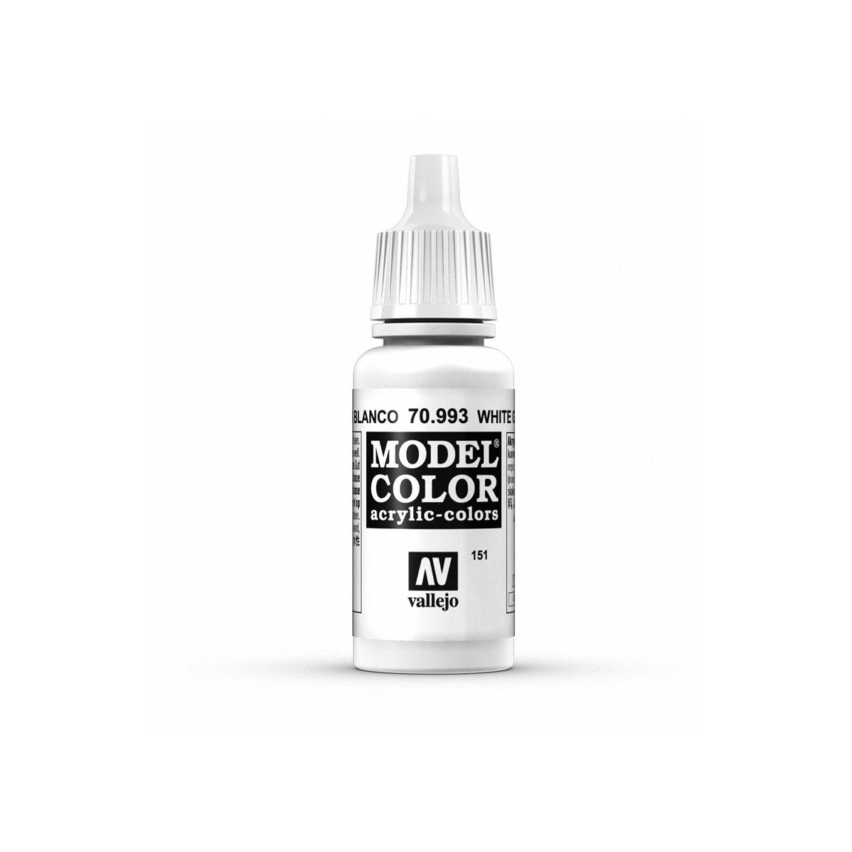 Vallejo Model Color white grey paint bottle, 17ml capacity, with label showing color details for miniature and model painting.