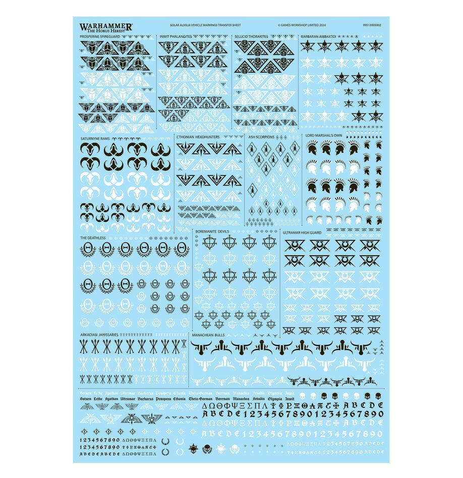 WARHAMMER: THE HORUS HERESY – SOLAR AUXILIA VEHICLE MARKINGS TRANSFER SHEET - Mighty Melee Games